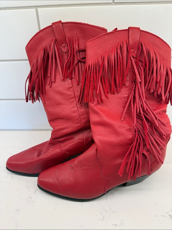 dingo Shoes - Dingo Red leather Fringe Western Boots - Women's Cowboy Boots sz 7 made in Mexic
